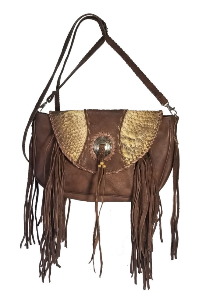 (image for) Small Fish Skin Leather Fringe Concho Clutch Bag